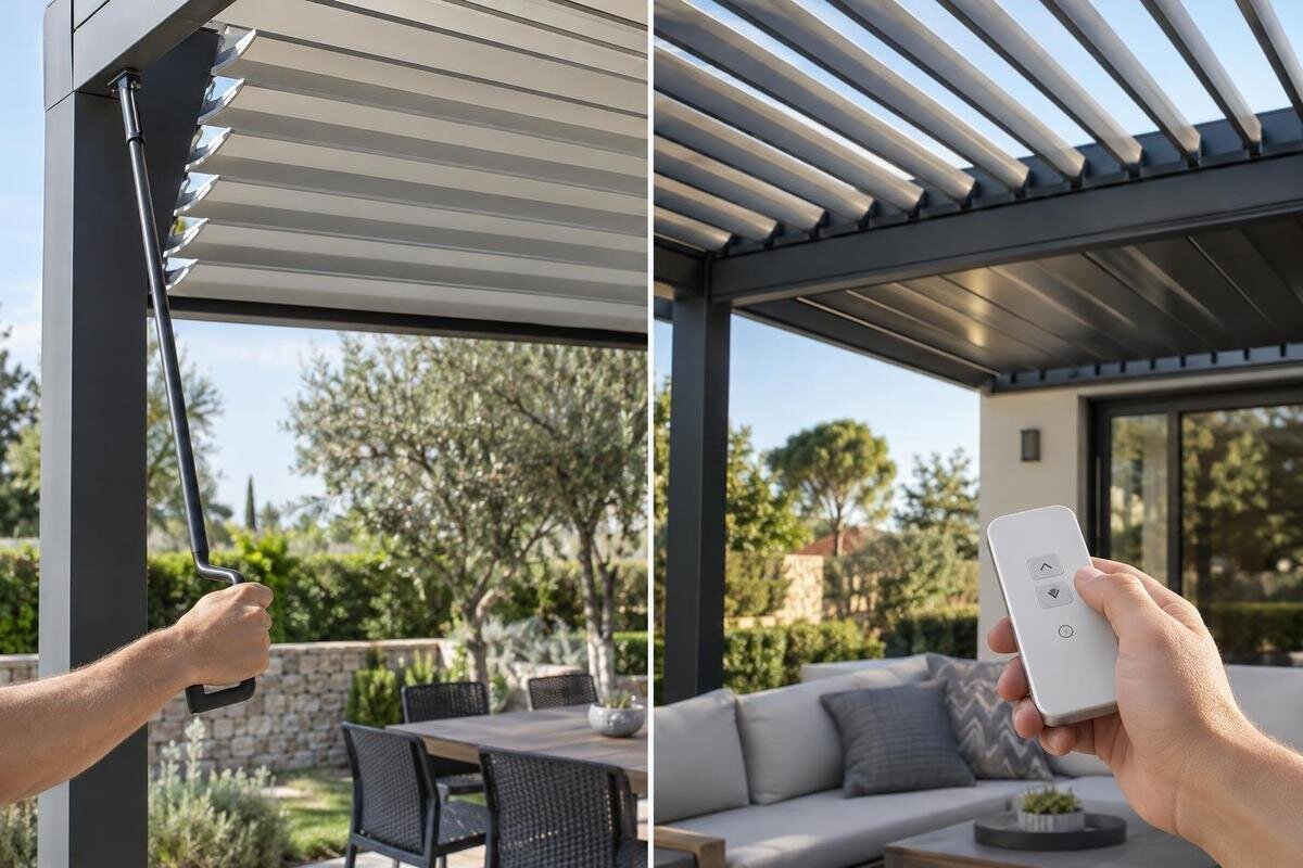 Manuell eller motorisert styring av lamelltaket?