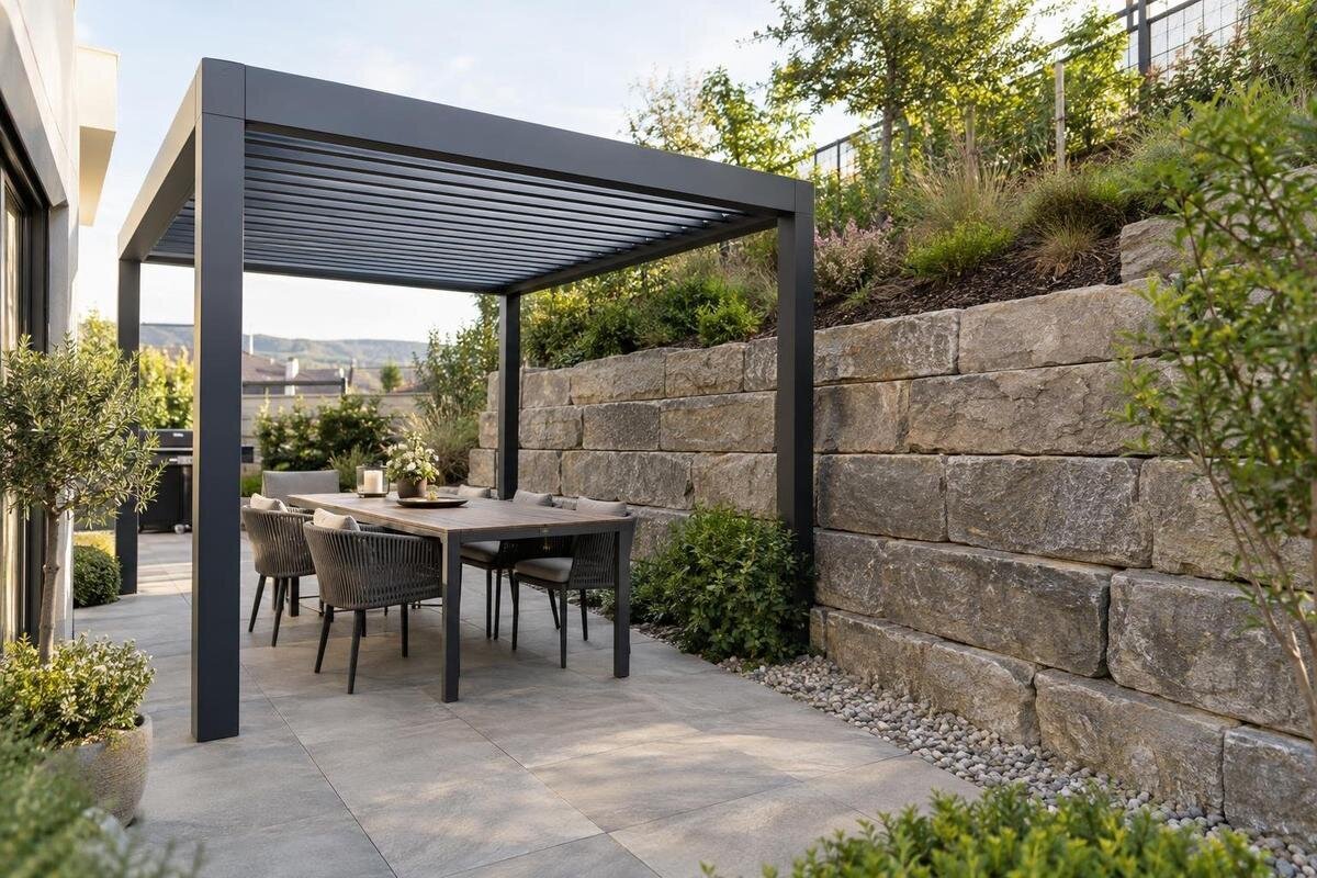 Kan du montere en pergola inntil en støttemur?