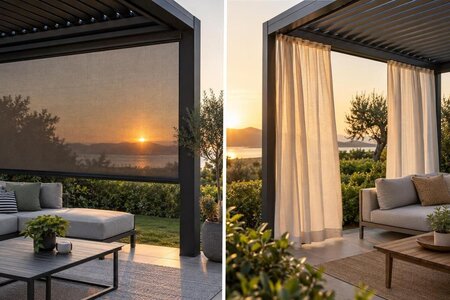 Velg mellom ZIP-screen og utegardiner til pergola