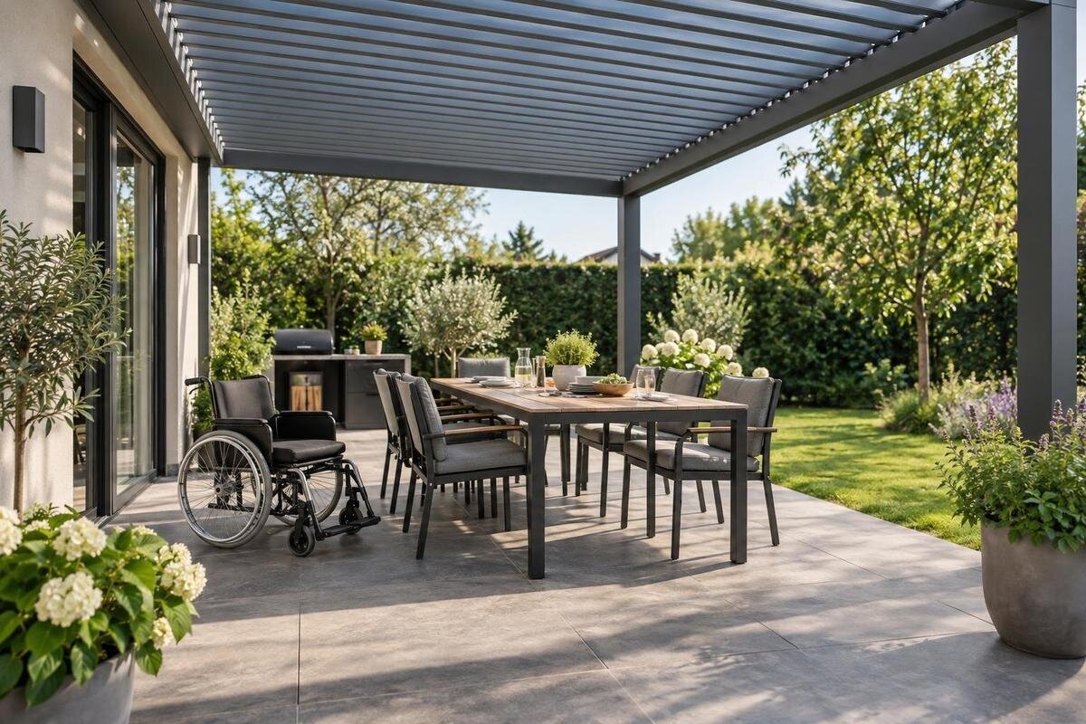 Slik planlegger du en tilgjengelig spiseplass under pergola