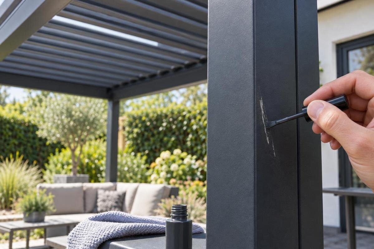 Slik håndterer du riper i en pulverlakkert pergola