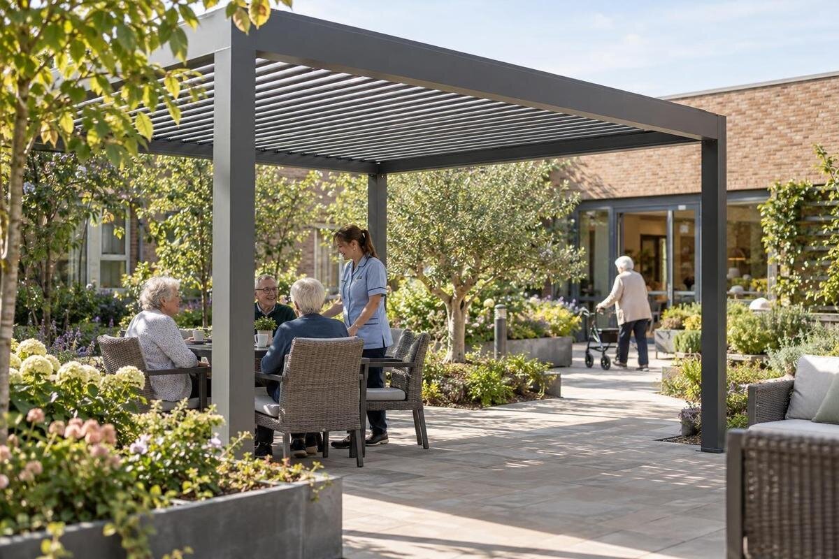 Pergola ved omsorgsboliger: Adkomst, tilsyn og drift