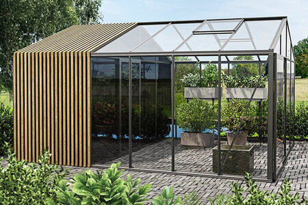 Aluminium drivhus med innebygd lager – Premium kvalitet fra Premiumvinduer.no, Accoya designelementer, herdet glass