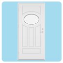 Profilert panel med ovalt glass, 3 loddrette fresinger og 2 vannrette fresinger